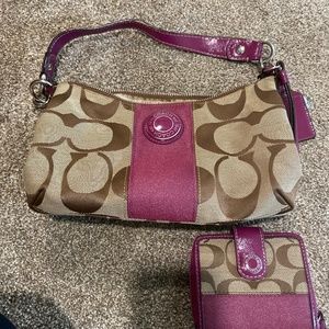 Pink and Brown Coach purse with matching wallet